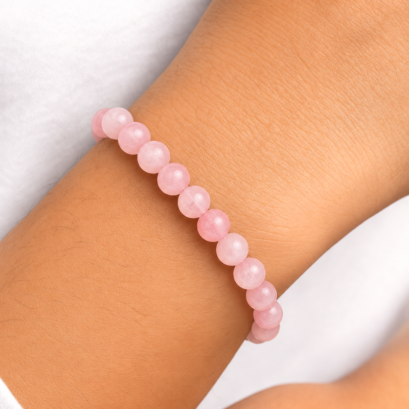 Braccialetto in Pietre di Quarzo Rosa Elastico