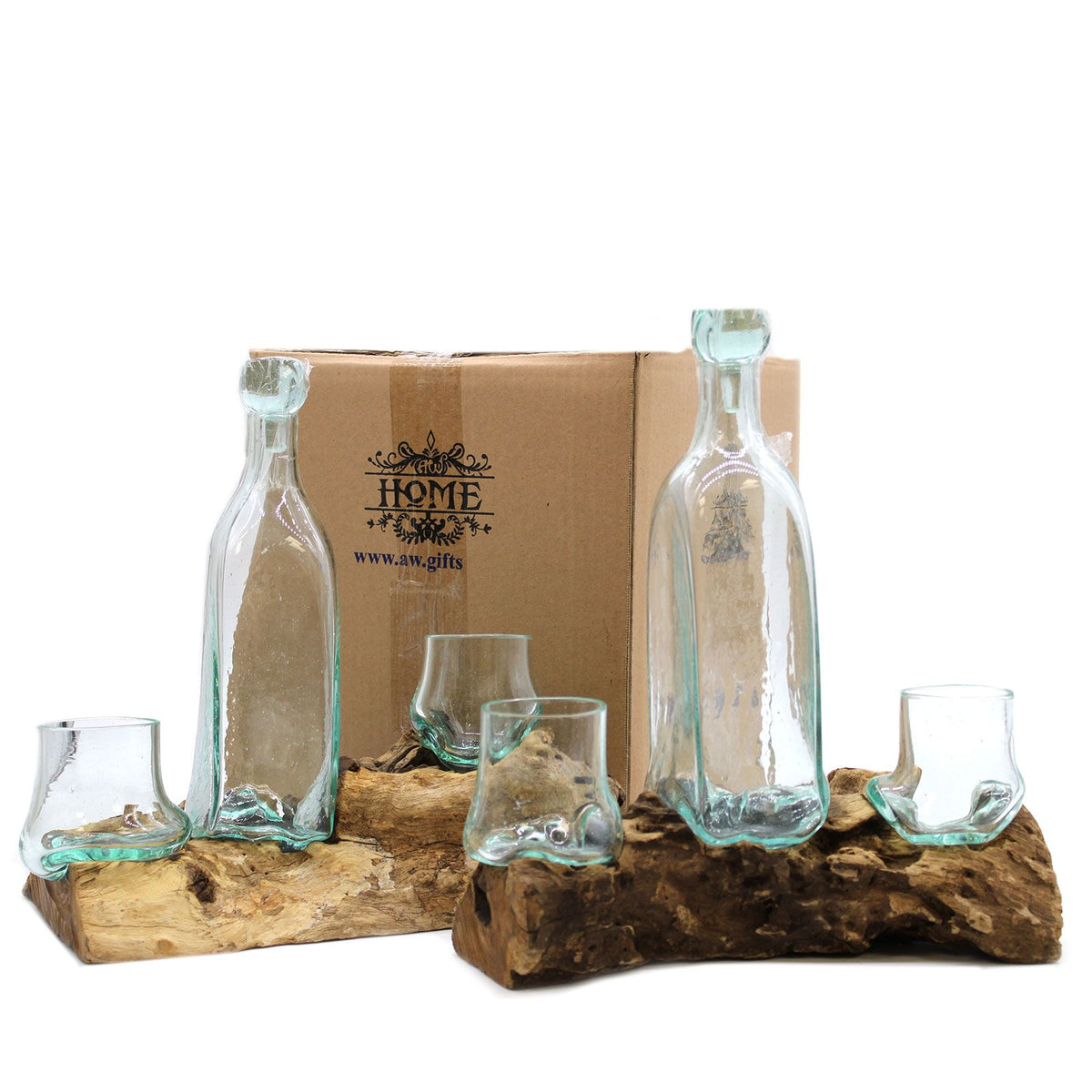 Set da whisky Molton in vetro soffiato su legno