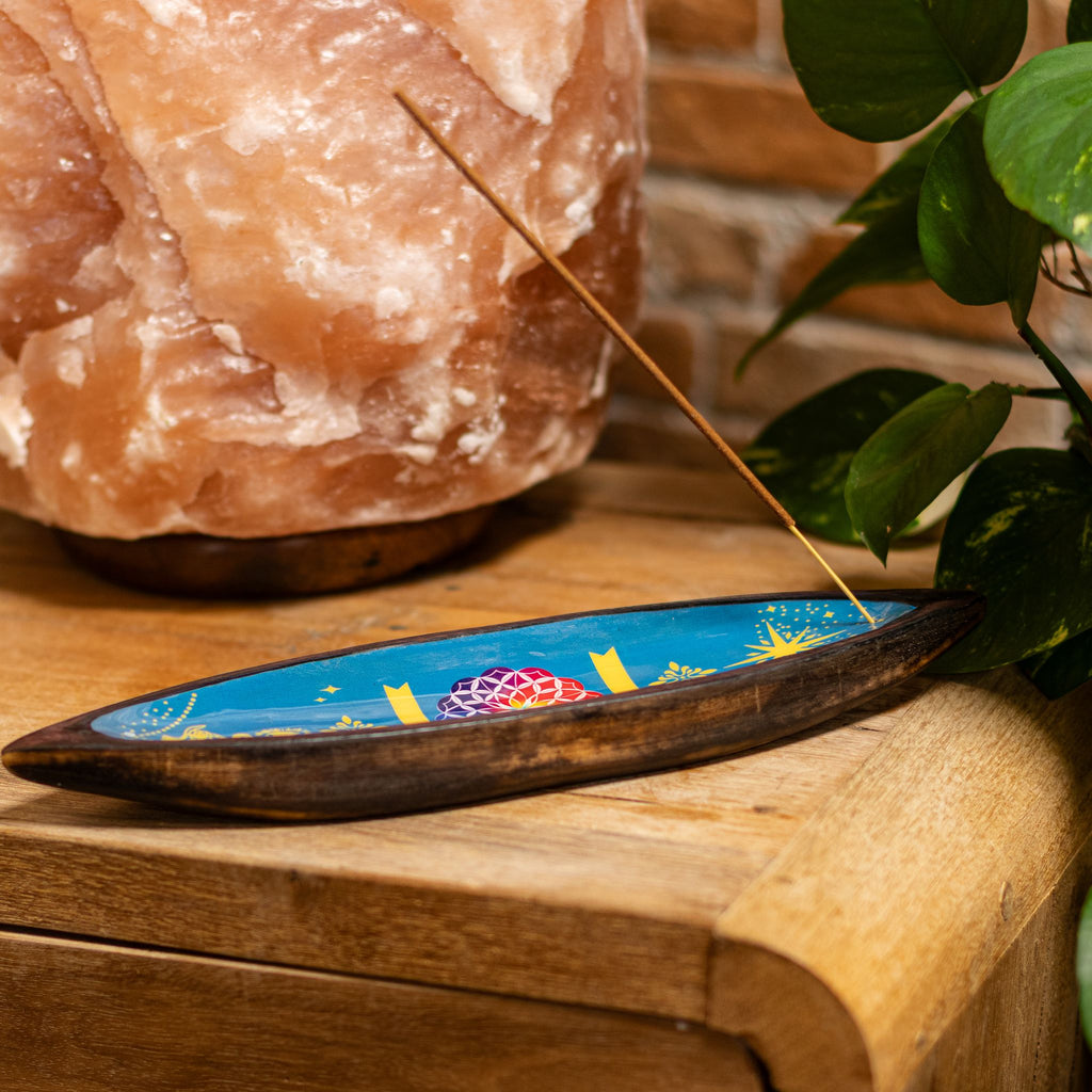 Ciotola per incenso in smalto - Legno di mango - Mandala