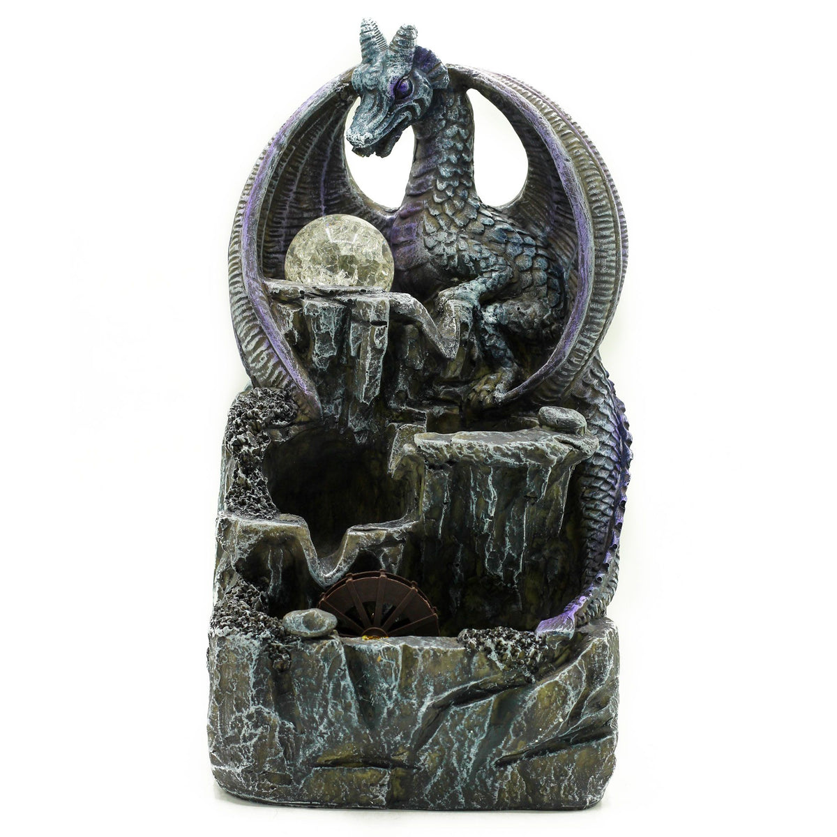 Fontana da tavolo  Drago viola, sfera di cristallo e ruota idraulica