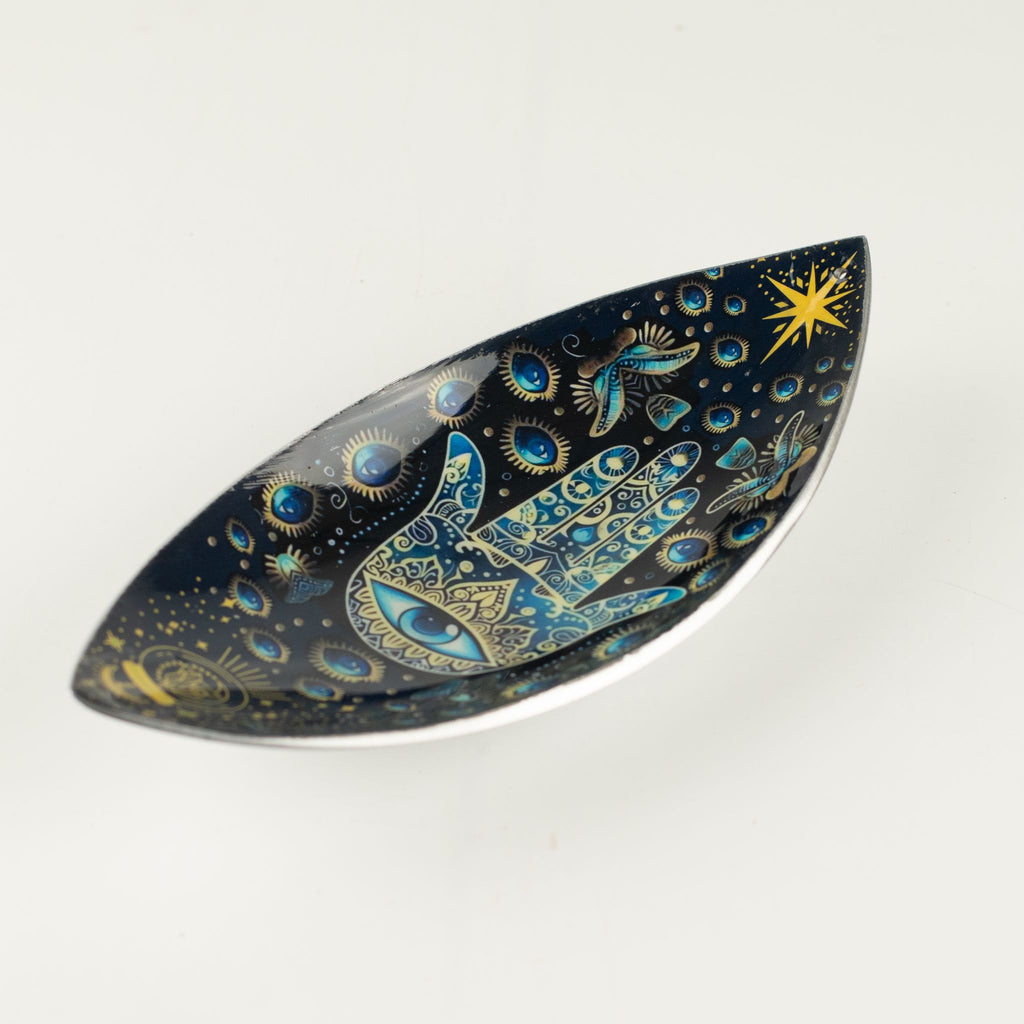 Ciotola per incenso in smalto - Alluminio - Hamsa blu