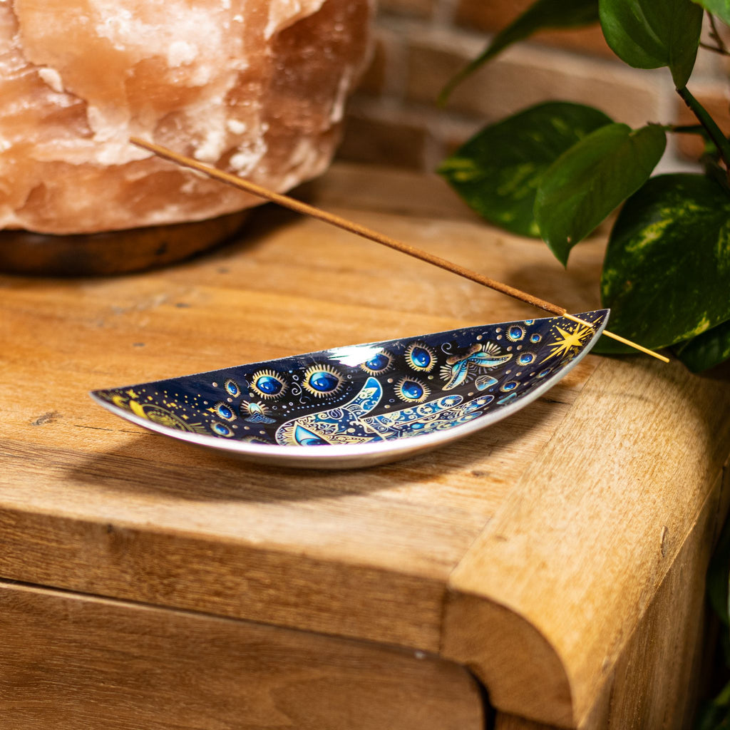 Ciotola per incenso in smalto - Alluminio - Hamsa blu