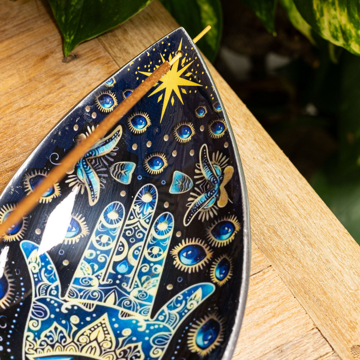 Ciotola per incenso in smalto - Alluminio - Hamsa blu