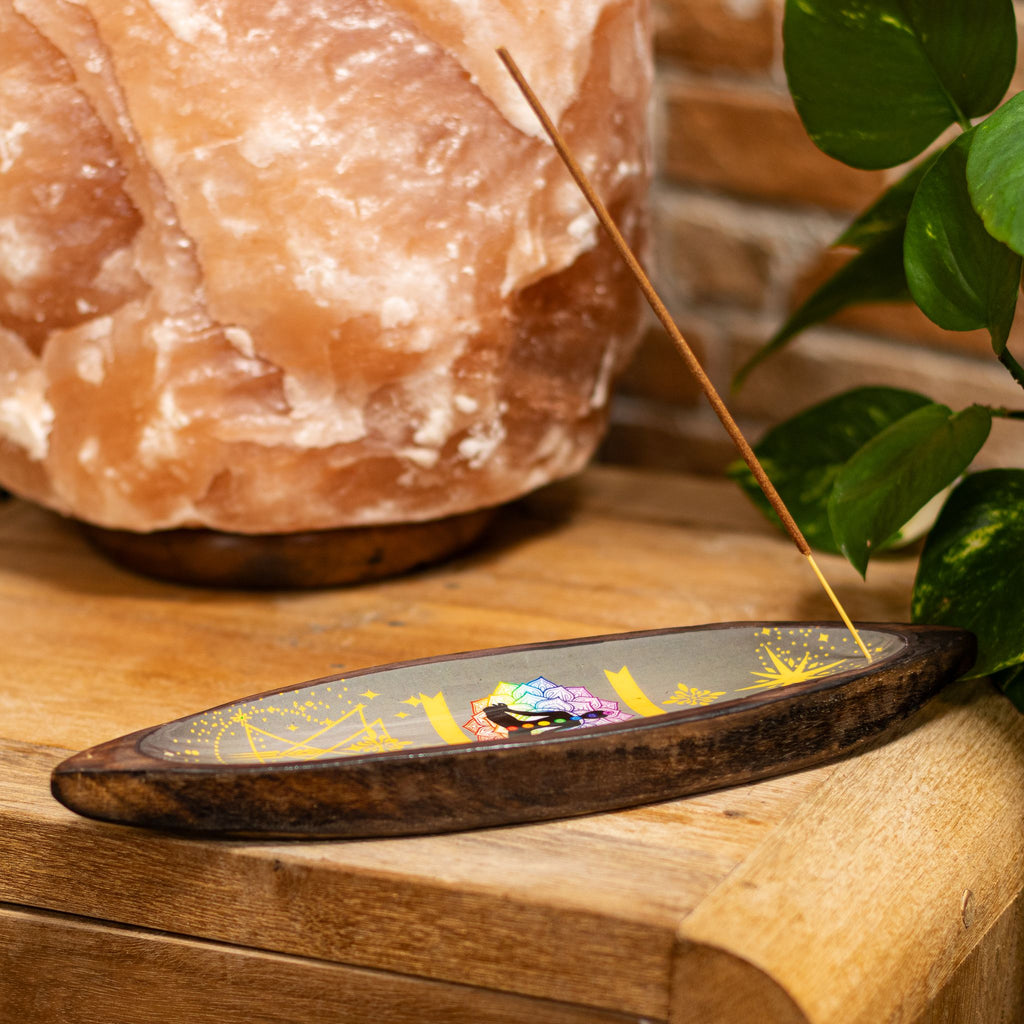 Ciotola per incenso in smalto - Legno di mango - Chakra
