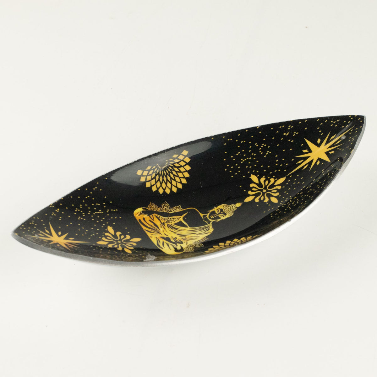 Ciotola per incenso in smalto - Alluminio - Buddha oro e nero