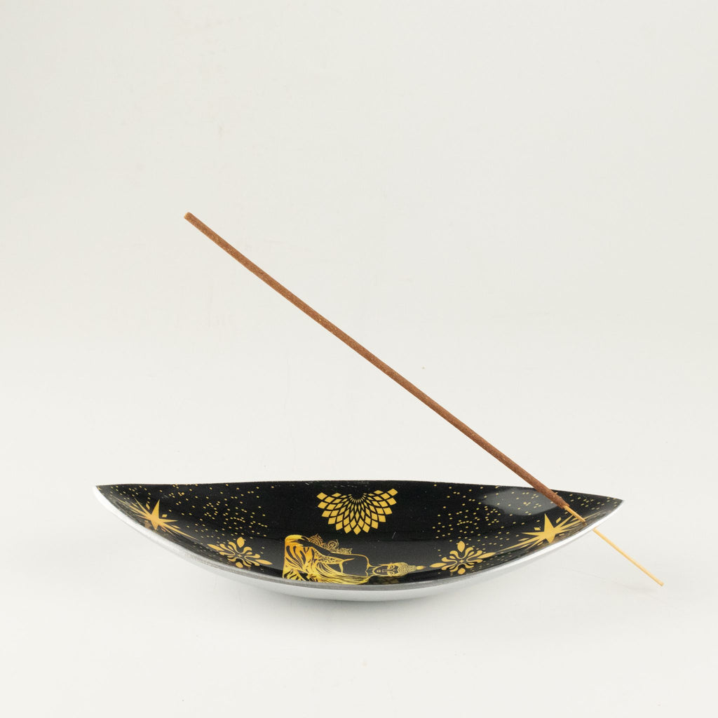 Ciotola per incenso in smalto - Alluminio - Buddha oro e nero