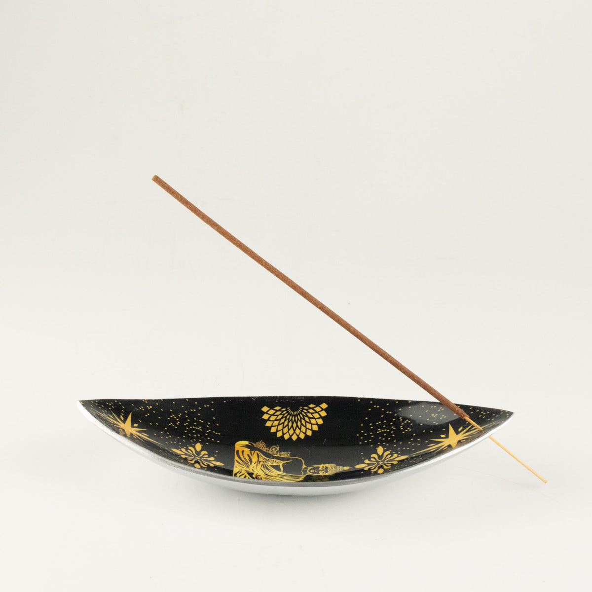 Ciotola per incenso in smalto - Alluminio - Buddha oro e nero