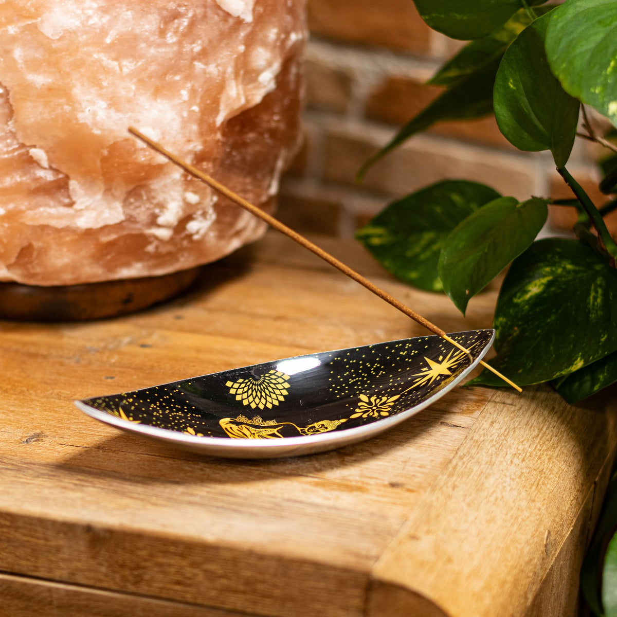 Ciotola per incenso in smalto - Alluminio - Buddha oro e nero