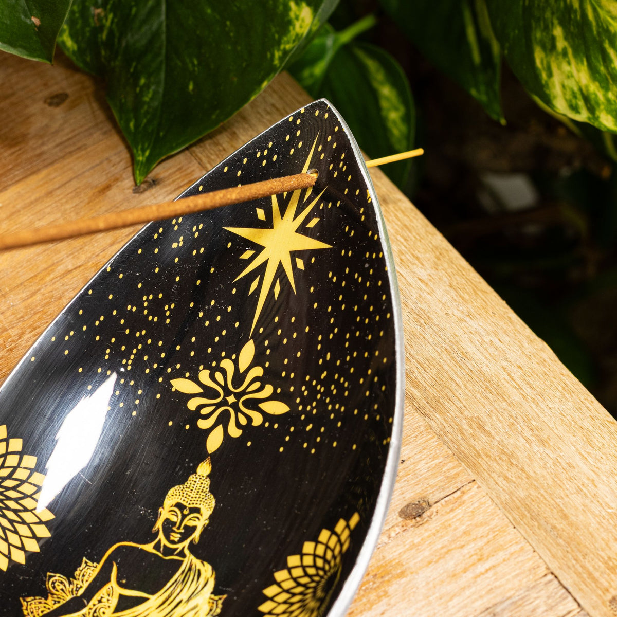 Ciotola per incenso in smalto - Alluminio - Buddha oro e nero