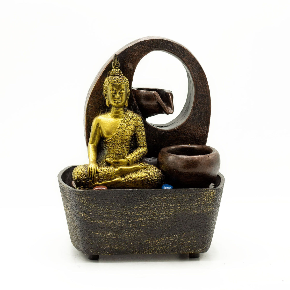 Fontana da tavolo Buddha dorato e vasi