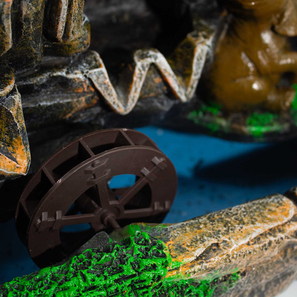 Fontana da tavolo "Elefanti innamorati" con sfera di cristallo, luce e mulino ad acqua
