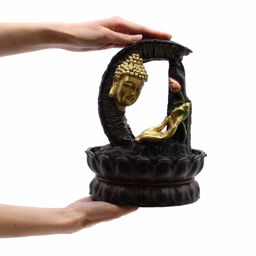 Fontana da tavolo - 30 cm - Buddha dorato e loto