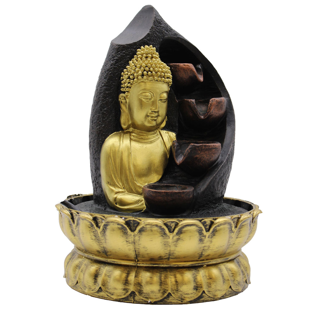 Fontana da tavolo - 30 cm - Buddha dorato e vasi per versare l'acqua