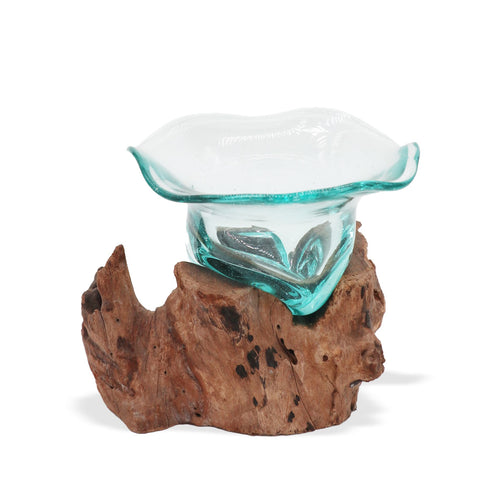 1 ciotola per dolci in vetro Molton, elegante e su supporto in legno
