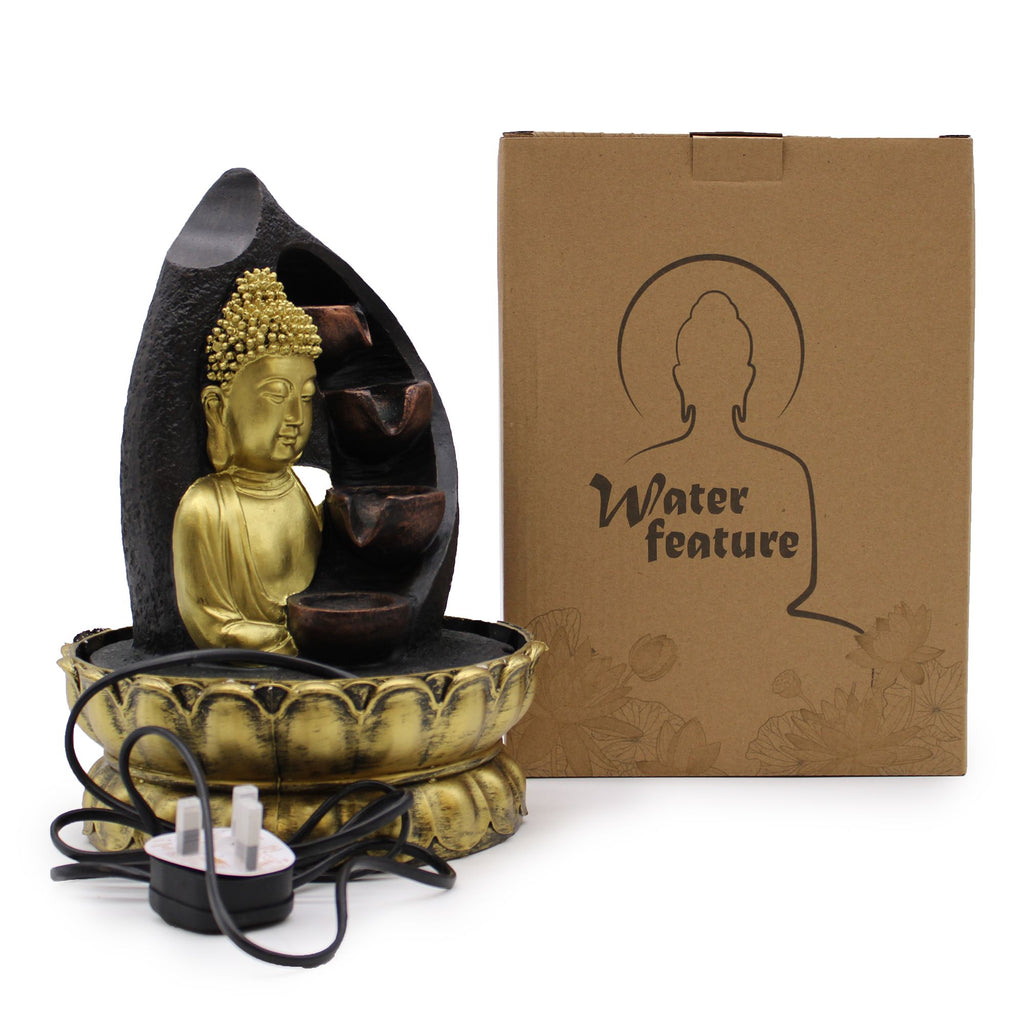 Fontana da tavolo - 30 cm - Buddha dorato e vasi per versare l'acqua