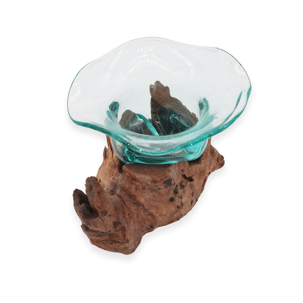 1 ciotola per dolci in vetro Molton, elegante e su supporto in legno