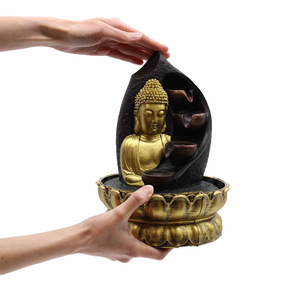 Fontana da tavolo - 30 cm - Buddha dorato e vasi per versare l'acqua