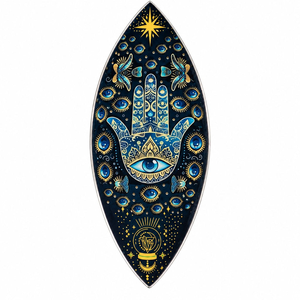 Ciotola per incenso in smalto - Alluminio - Hamsa blu