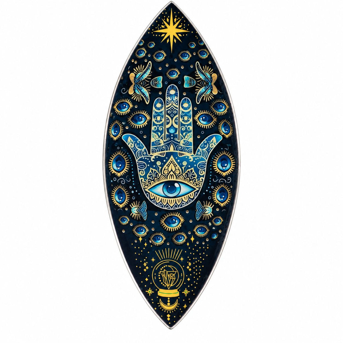 Ciotola per incenso in smalto - Alluminio - Hamsa blu