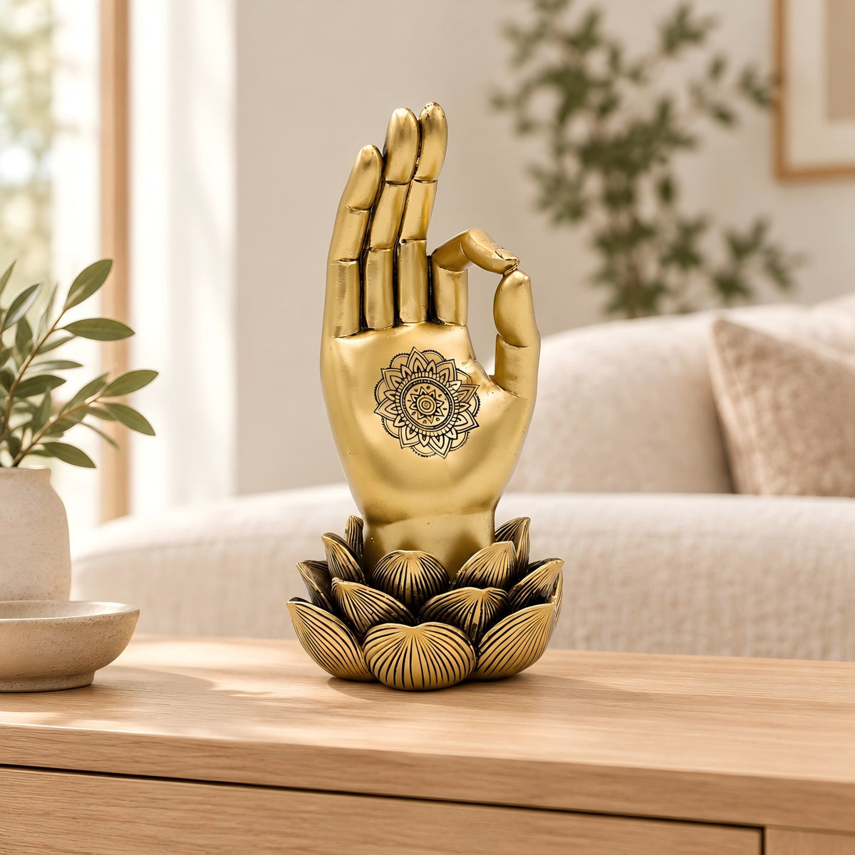 Decorazione dorato con Gyan Mudra a base di loto