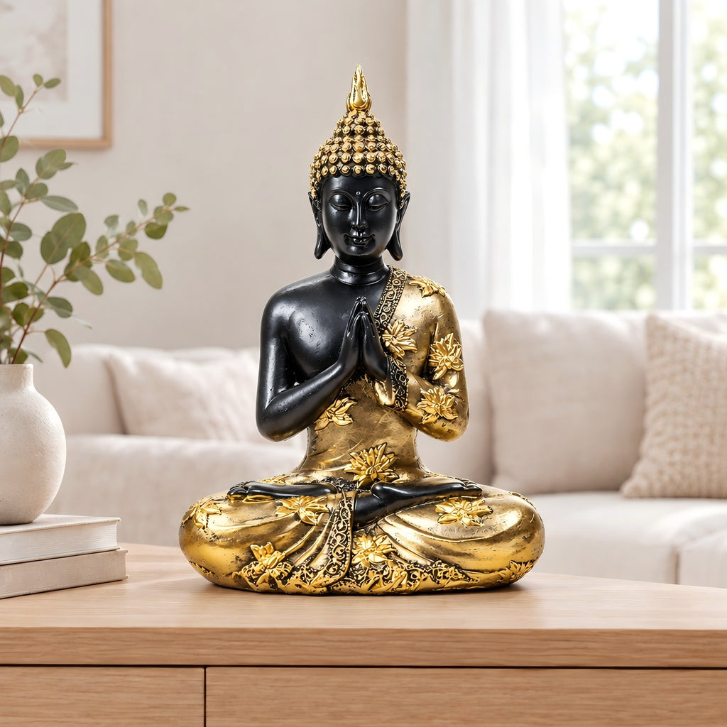 Buddha Thailanda oro e nero in preghiera