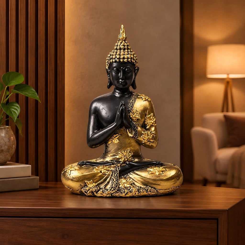 Buddha Thailanda oro e nero in preghiera