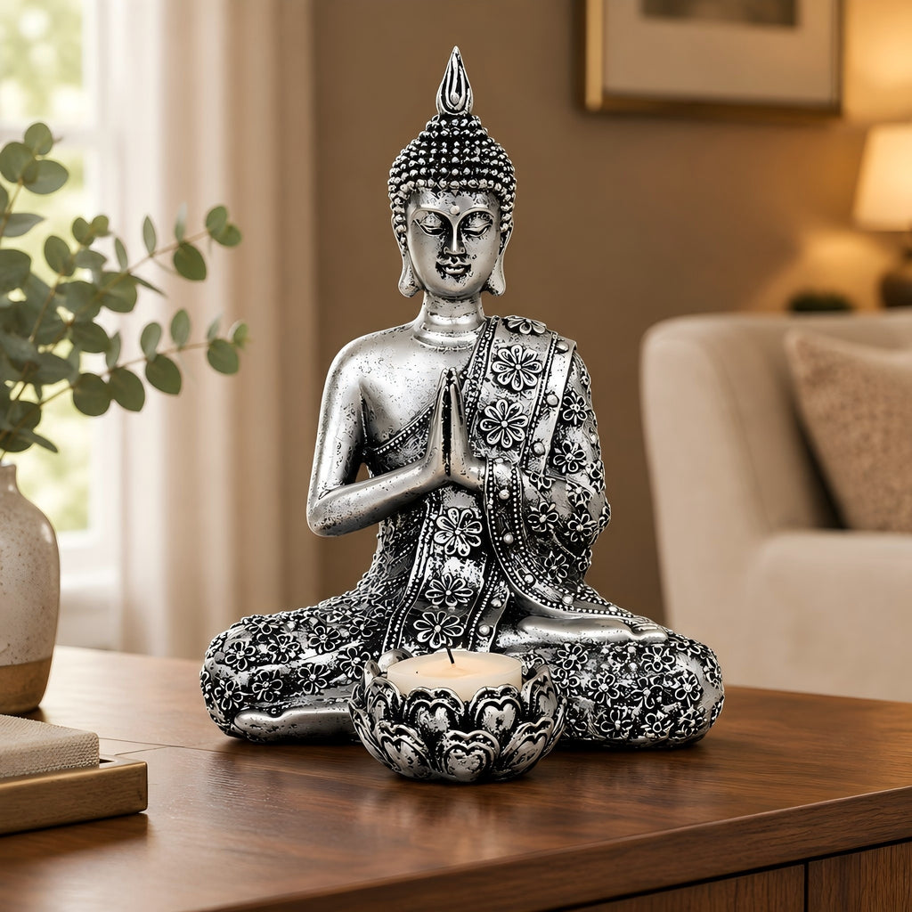 Buddha con portalumino color argento