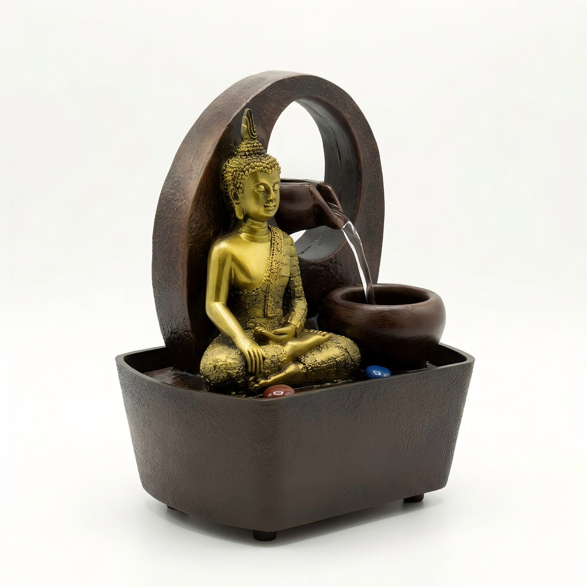 Fontana da tavolo Buddha dorato e vasi