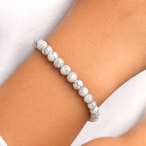 Braccialetto in Pietre di Howlite Bianca Elastico